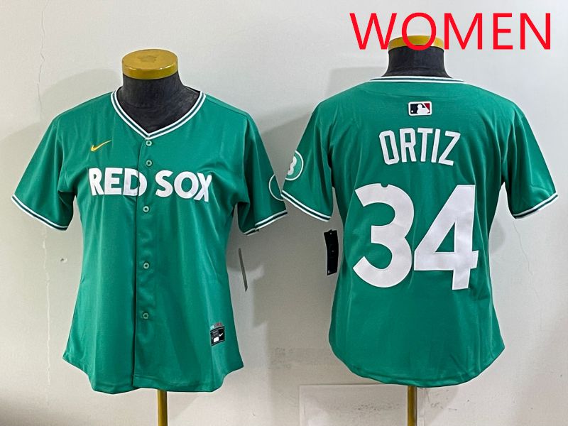Women 2025 Boston Red Sox 34 Ortiz Dark Green Joint Name Nike MLB Jersey style 1